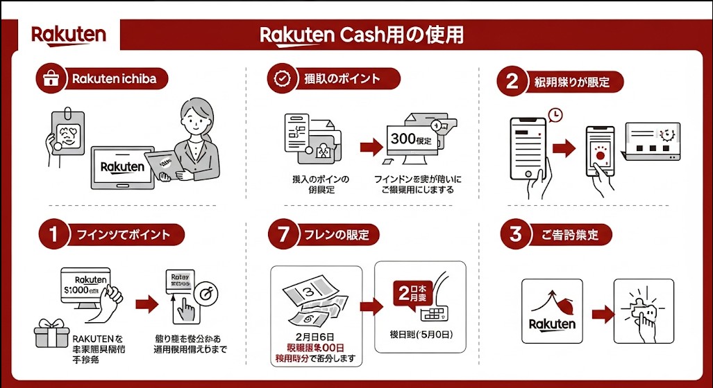 楽天市場での支払い方法比較。クレジットカードと楽天キャッシュのどちらがお得かを示唆する、買い物かごやポイント還元率をイメージしたイラストです。