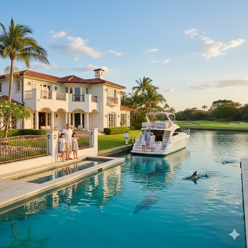 オーストラリアの高級別荘とヨット、イルカのイメージ画像