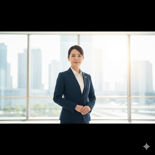 明るい窓際で正面を向いて立つ、自信に満ちた女性政治家