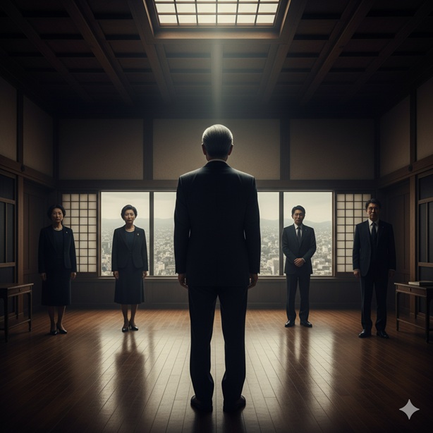 父親と距離を置いて立つ家族の複雑な関係性を象徴するイメージ画像