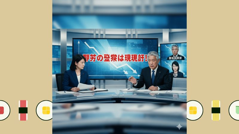 ニュース番組で女性アナウンサーと並び、政治情勢について解説する田崎史郎氏。