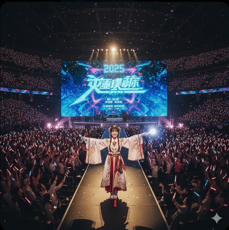 極楽浄土の踊りを披露するメイリアとダンサーたち、背景にはBilibiliの動画が表示されている