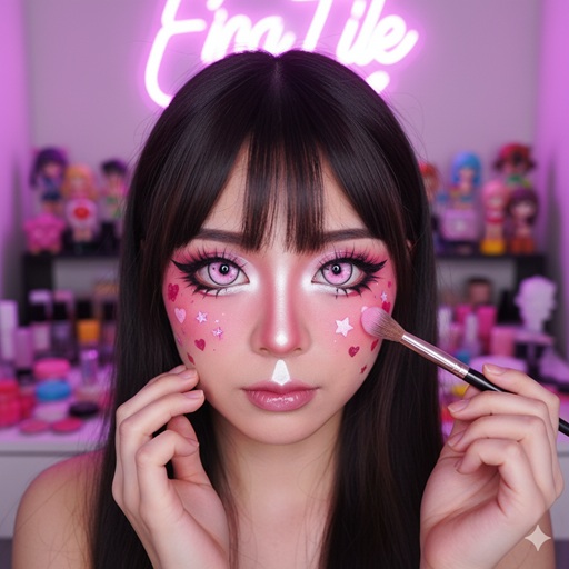 ゼパの人気の理由である地雷系・アニメ顔メイク技術を象徴するアイメイクのクローズアップ