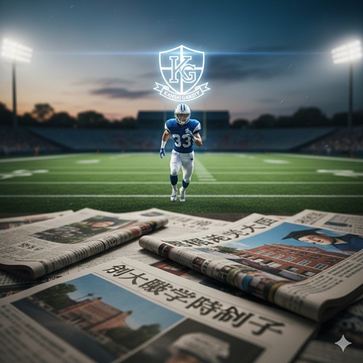 学歴情報混同の原因となった、別人物（アスリート）を象徴する緑の芝生とアメリカンフットボール