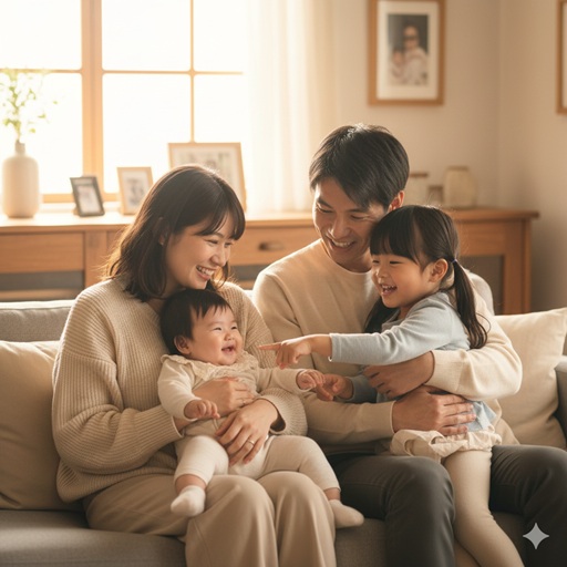 井口眞緒の現在の家族構成（4人家族）のイメージ