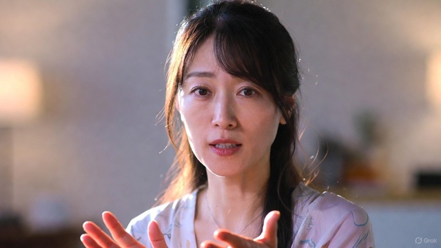 記者会見で真剣な表情で話す日本人女性政治家の様子