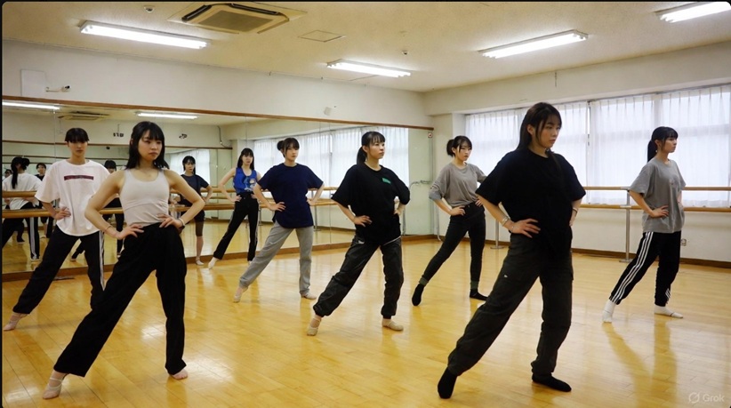 芸能スクールのレッスンスタジオで真剣にダンス練習に励む生徒たちの様子。切磋琢磨した戦友たちの原風景