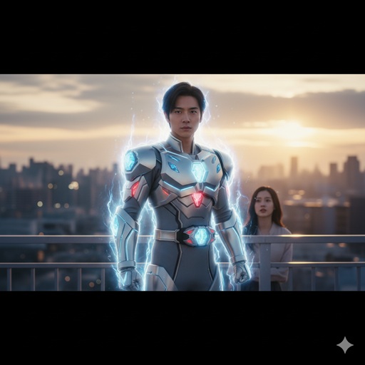 デビュー作の特撮ヒーロー（キラメイシルバー）をイメージさせる銀色の光と男性のシルエット