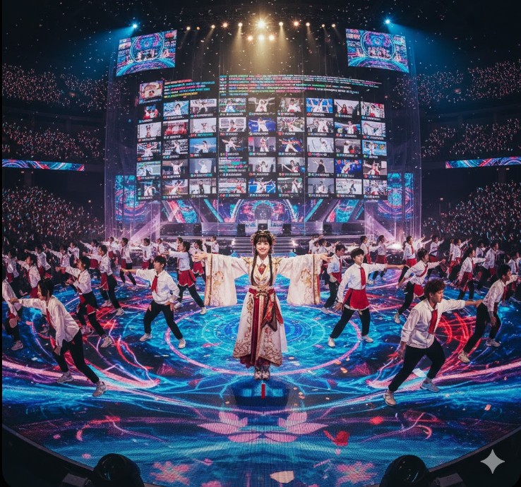 中国のライブ会場で熱狂的な観客に囲まれ歌うメイリア