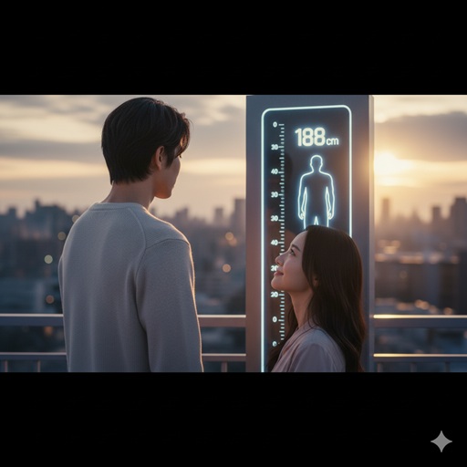 188cmの長身をイメージさせる身長計と日本人男性のシルエット
