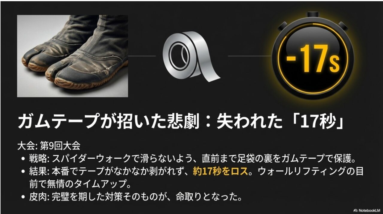 第9回大会ガムテープ対策による17秒のタイムロス悲劇の解説図