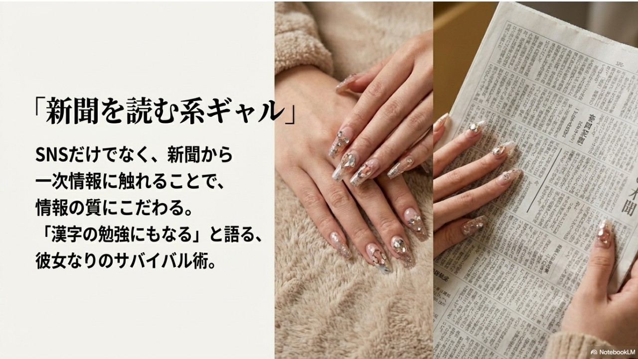 派手なネイルをしながらも新聞から一次情報を収集し漢字の勉強も欠かさない「新聞を読む系ギャル」の画像