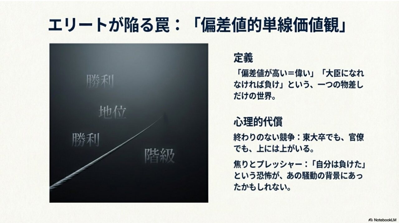 エリートが陥る罠「偏差値的単線価値観」。勝利や地位だけを物差しにする心理的代償とプレッシャー