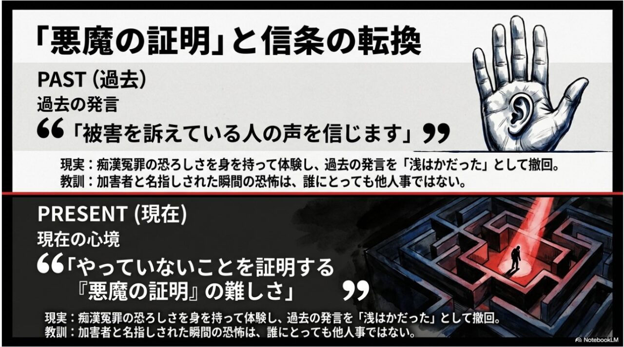 悪魔の証明と信条の転換。性被害告発を信じる立場から冤罪の恐ろしさを知る立場への変化