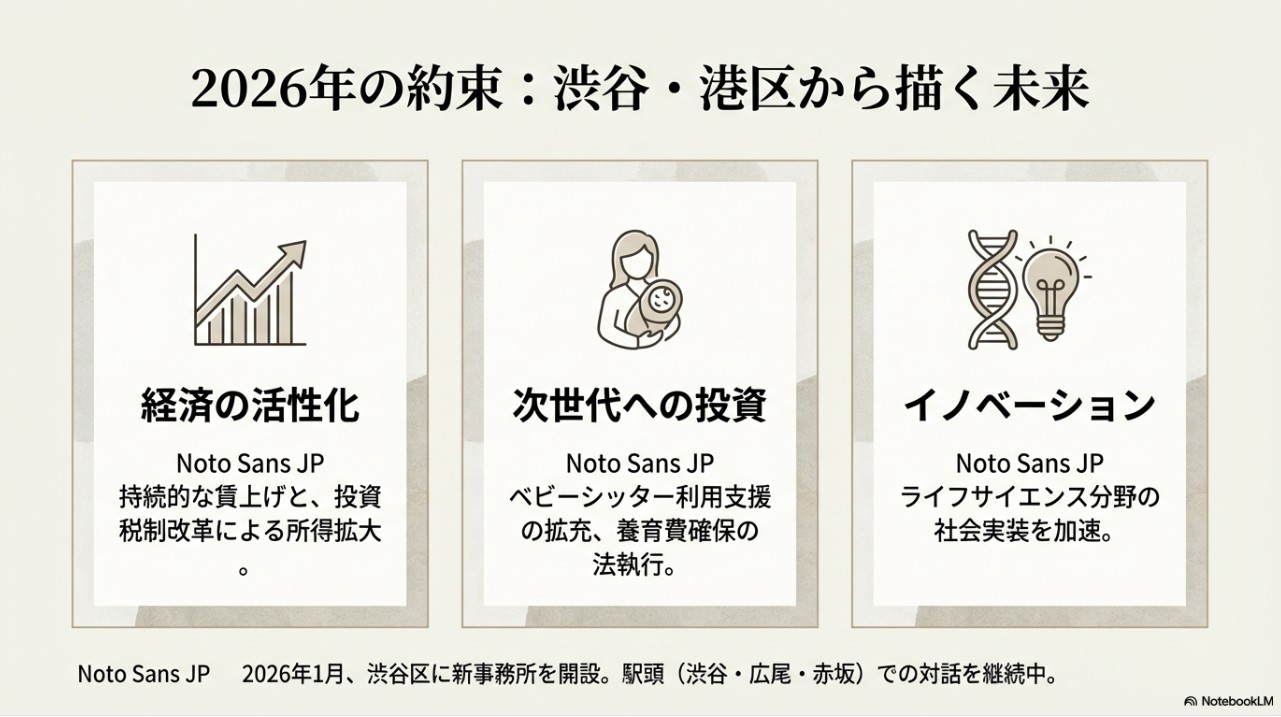 丸川珠代が掲げる2026年の約束（経済活性化・次世代投資・イノベーション）の3大柱