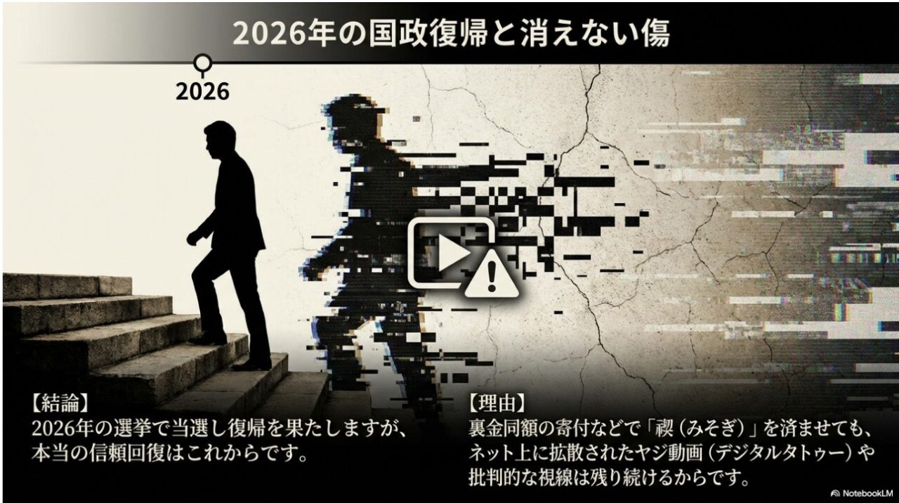 2026年の国政復帰と消えないデジタルタトゥーのイメージ図