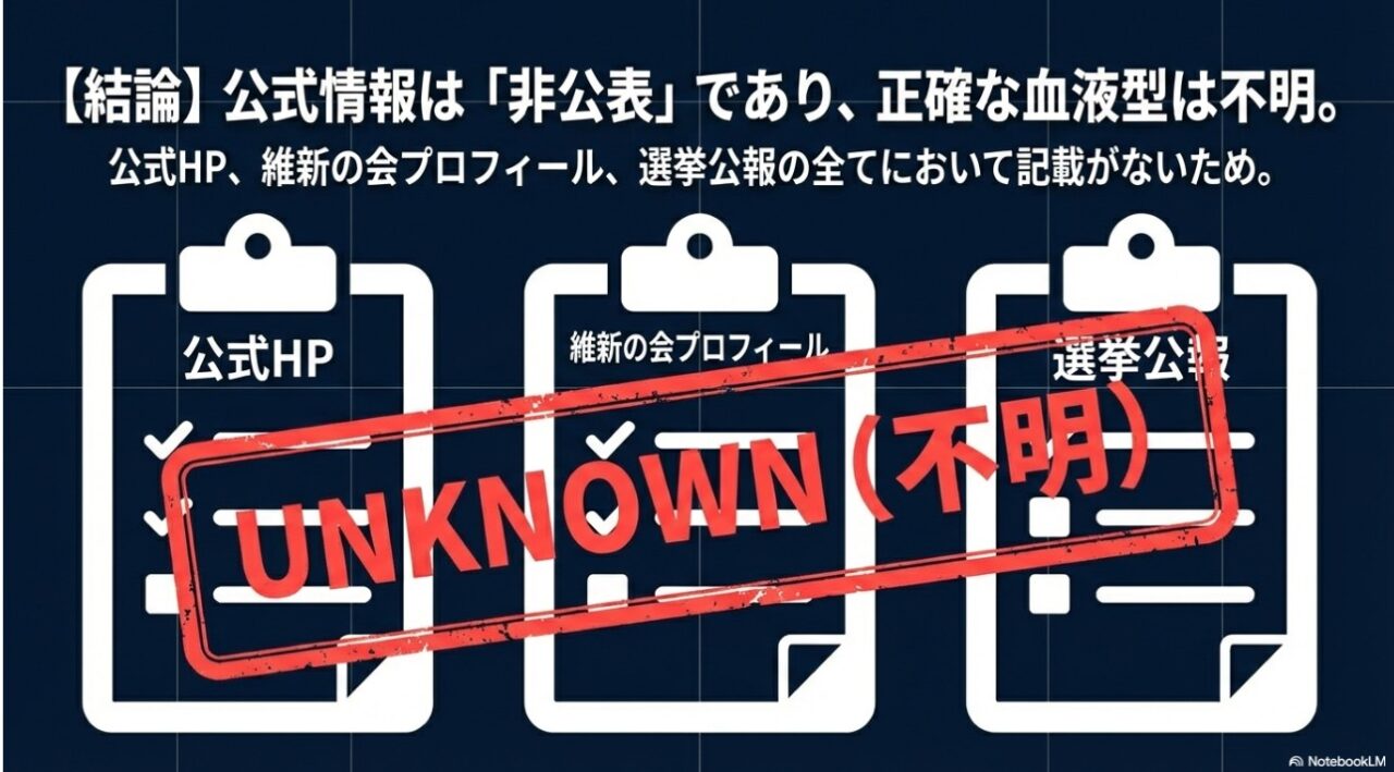 吉村洋文の公式情報では血液型が非公表であることを示す図