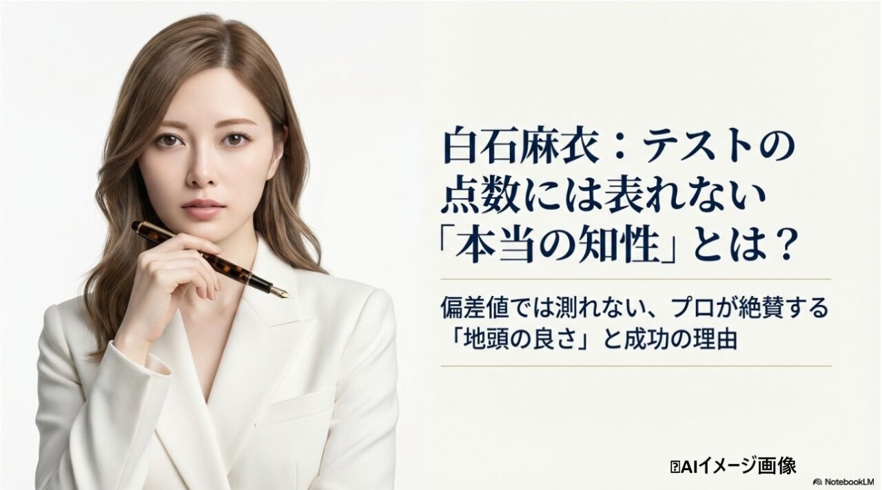 白石麻衣の本当の知性について解説するアイキャッチ画像。テストの点数では測れない地頭の良さと成功の理由。