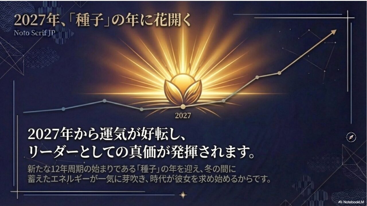 2027年種子の年に運気が好転し大きく飛躍する様子を示すグラフ