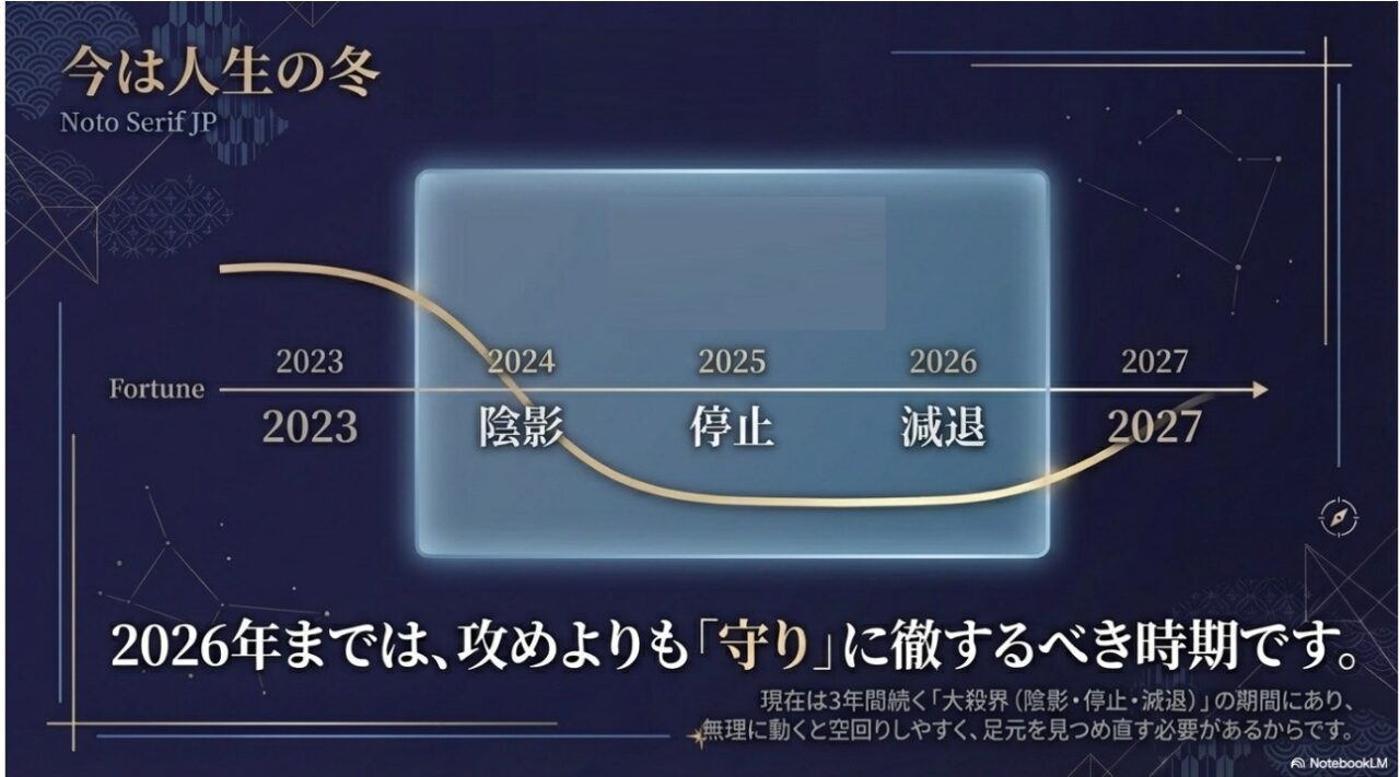 2024年から2026年までの大殺界のバイオリズムを示す運勢グラフ
