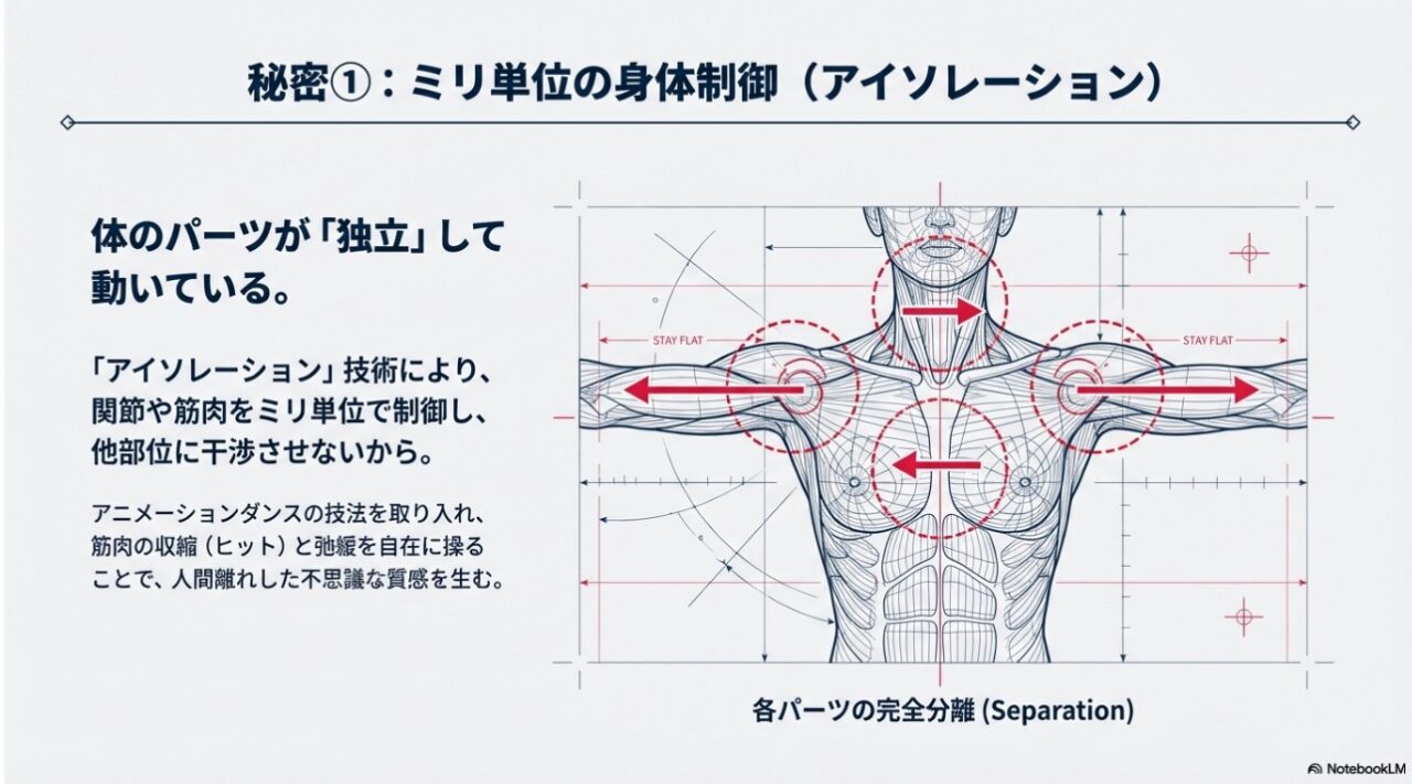 筋肉をミリ単位で制御する大野智のアイソレーション技術の解説図