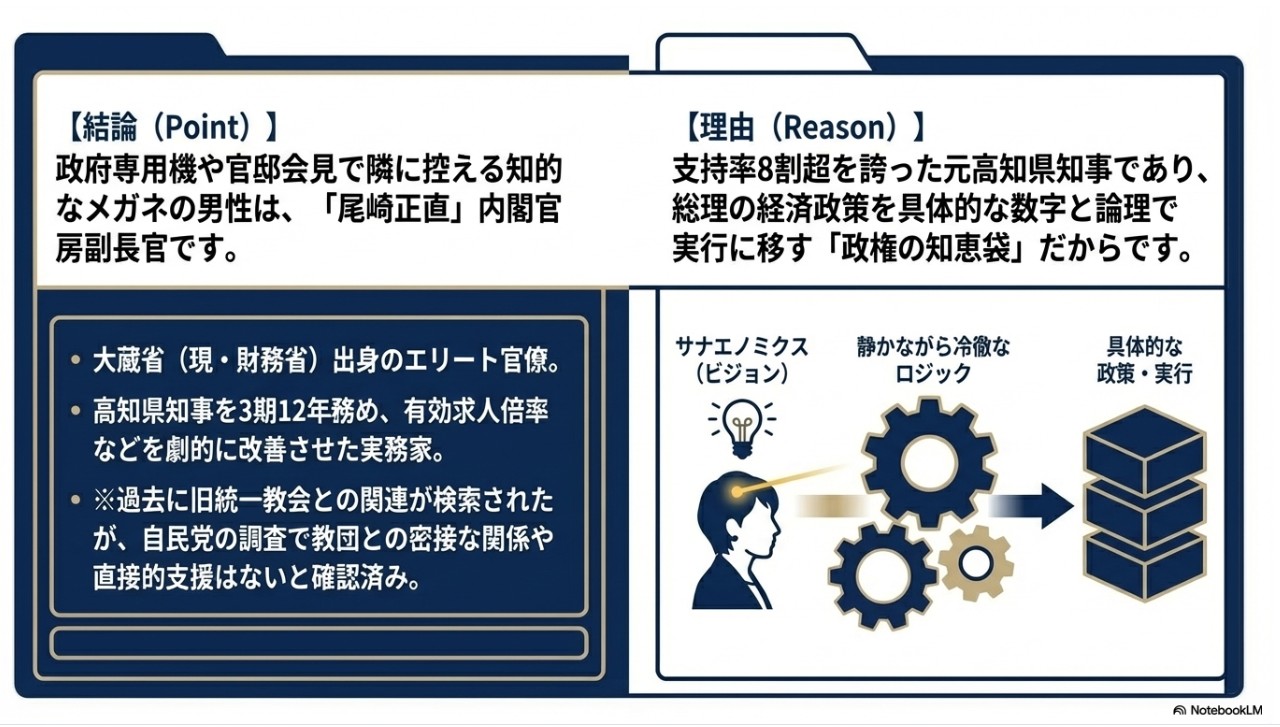 内閣官房副長官・尾崎正直氏の経歴と政権の知恵袋としての役割解説図