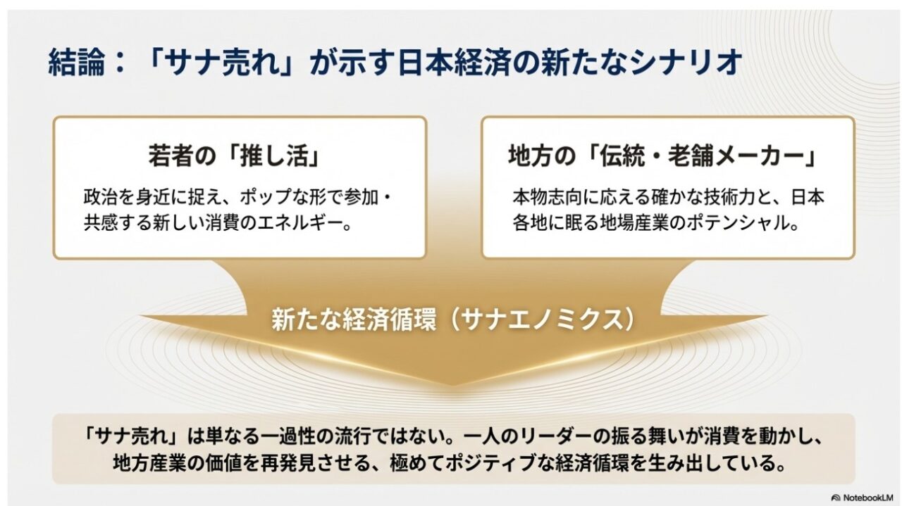 若者の推し活と地方の伝統・老舗メーカーが融合して生まれる新たな経済循環の結論図