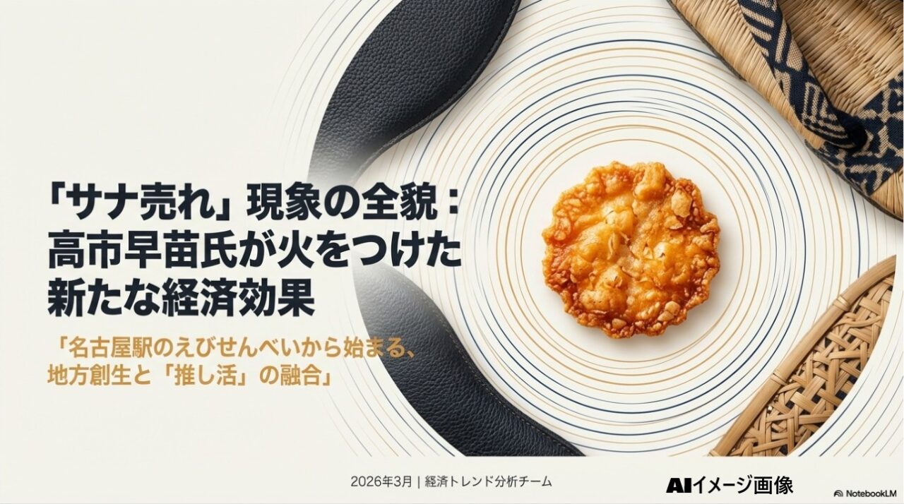高市早苗氏が火をつけた「サナ売れ」現象と地方創生・推し活の融合を説明するイメージ画像