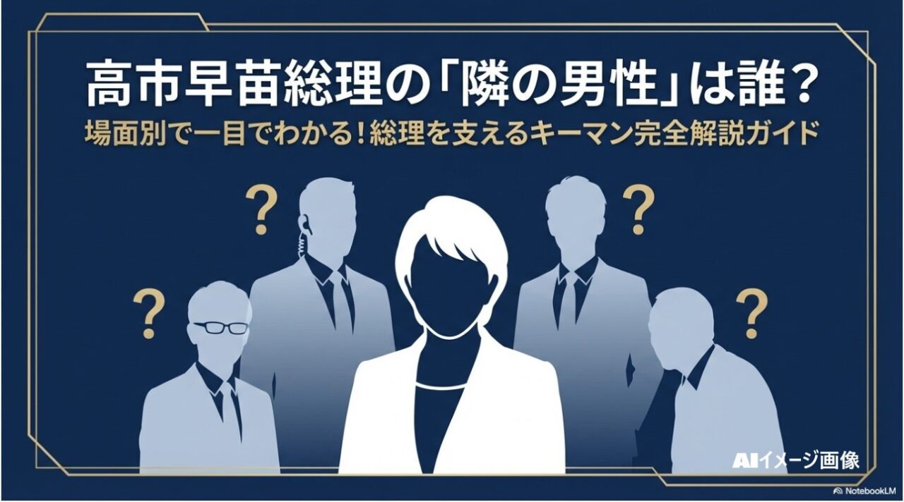 高市早苗総理を支える隣の男性たちの正体を場面別で解説するタイトル画像